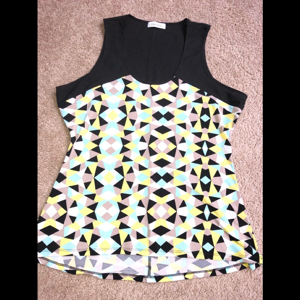 Calvin Klein Black Tank with Geometric Pastel Print